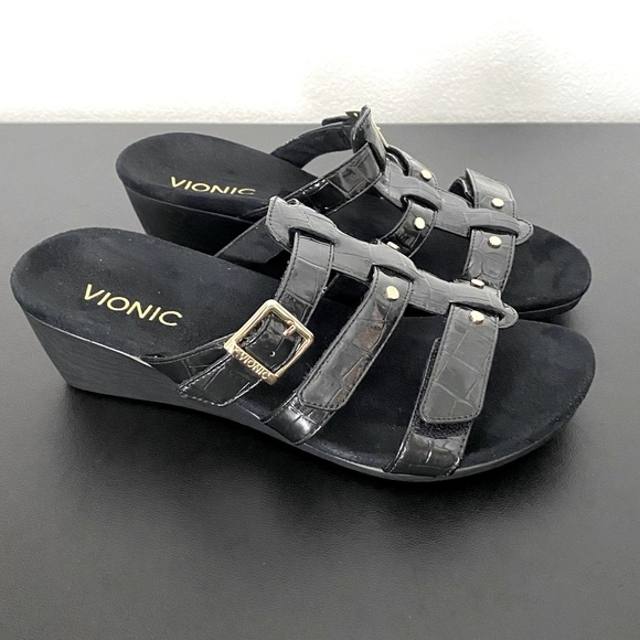 Vionic Triple Adjustable Strap Wedge Sandals Radia Slip On Slides Like New - Picture 5 of 12
